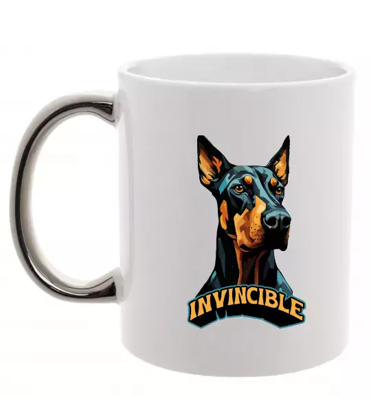 Чашка з кольоровою ручкою Doberman invincible Срібло фото