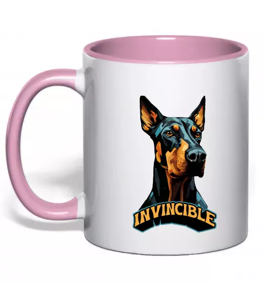 Чашка з кольоровою ручкою Doberman invincible Ніжно рожевий фото