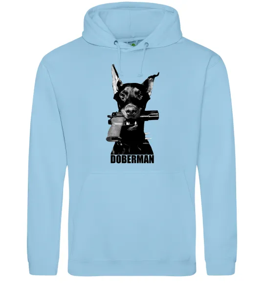 Мужская толстовка (худи) Doberman with gun Голубой фото
