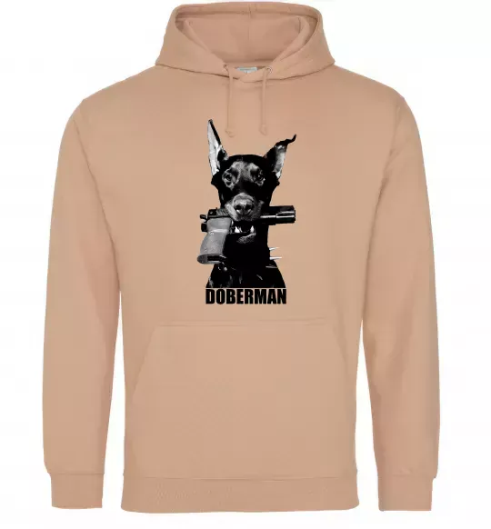Женская толстовка (худи) Doberman with gun Песочный фото