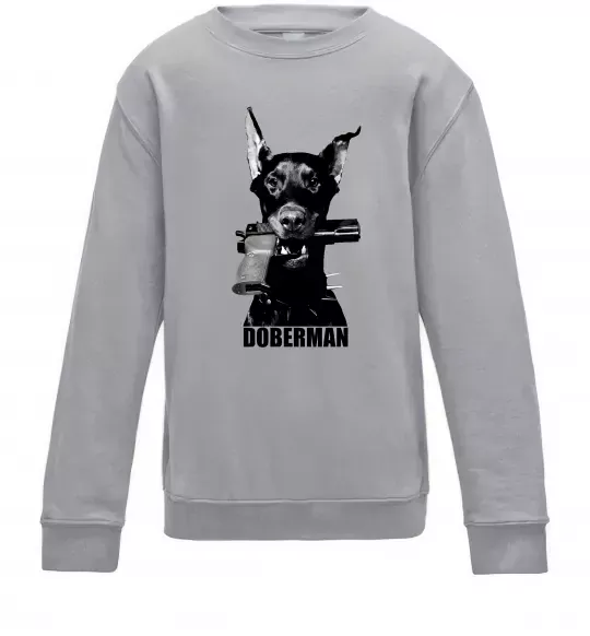 Детский Свитшот Doberman with gun Серый меланж фото