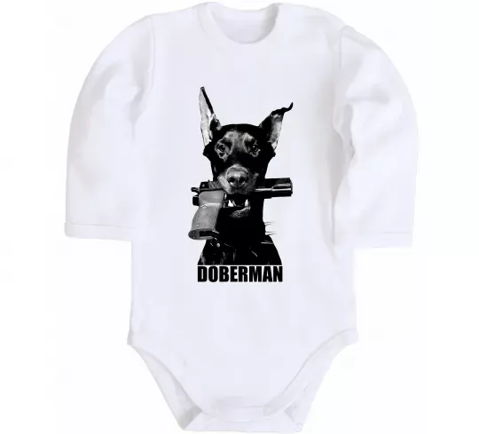 Детский боди Doberman with gun Белый фото