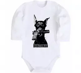 Детский боди Doberman with gun Белый фото
