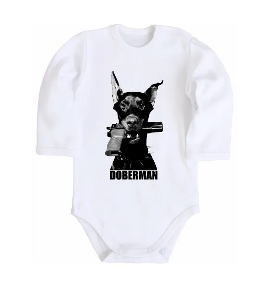 Дитячий бодік Doberman with gun Білий фото