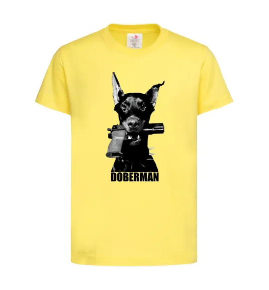 Дитяча футболка Doberman with gun Лимонний фото