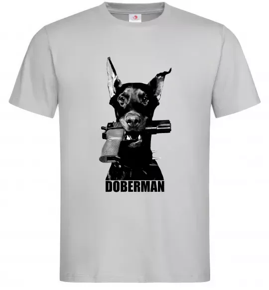 Чоловіча футболка Doberman with gun Сірий фото