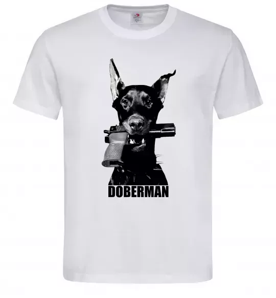 Чоловіча футболка Doberman with gun Білий фото