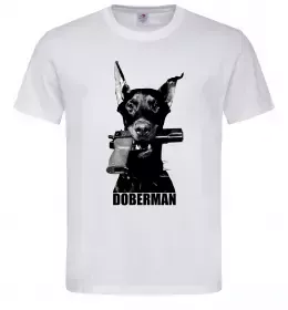 Мужская футболка Doberman with gun Белый фото