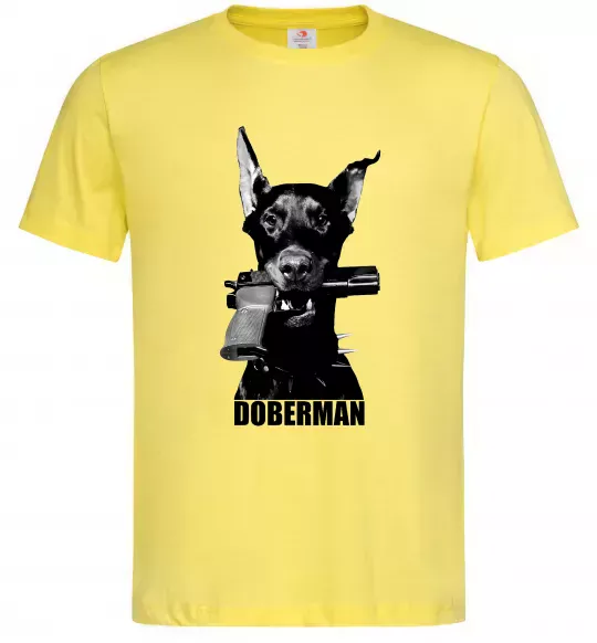Чоловіча футболка Doberman with gun Лимонний фото
