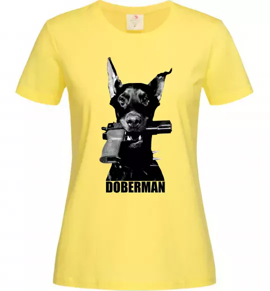 Жіноча футболка Doberman with gun Лимонний фото