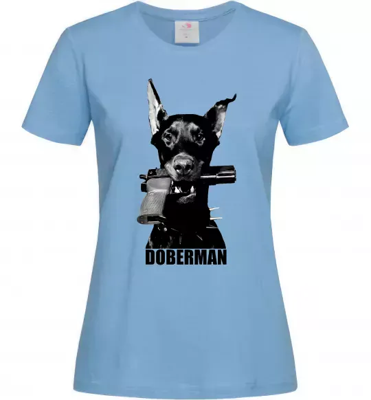 Жіноча футболка Doberman with gun Блакитний фото