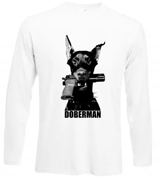 Лонгслив Doberman with gun Белый фото