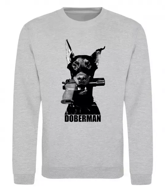 Світшот Doberman with gun Сірий меланж фото