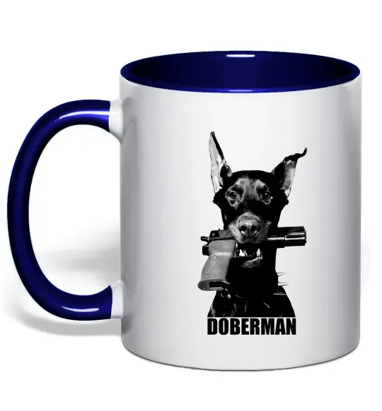 Чашка с цветной ручкой Doberman with gun Глубокий темно-синий фото