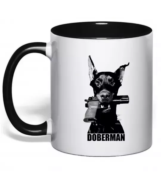 Чашка с цветной ручкой Doberman with gun Черный фото