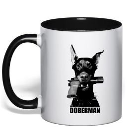 Чашка с цветной ручкой Doberman with gun