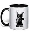 Чашка с цветной ручкой Doberman with gun Черный фото