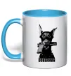 Чашка с цветной ручкой Doberman with gun Голубой фото