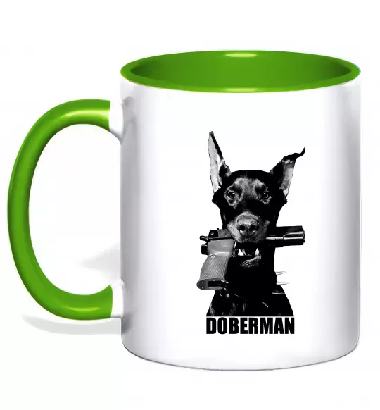 Чашка с цветной ручкой Doberman with gun Зеленый фото
