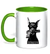 Чашка с цветной ручкой Doberman with gun Зеленый фото