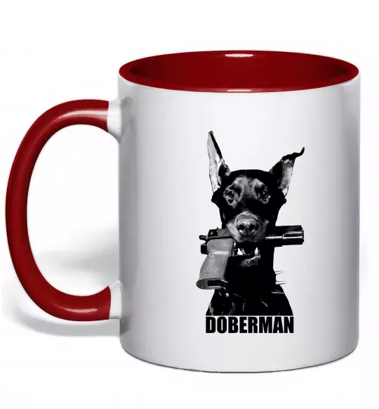 Чашка с цветной ручкой Doberman with gun Красный фото