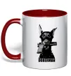 Чашка с цветной ручкой Doberman with gun Красный фото