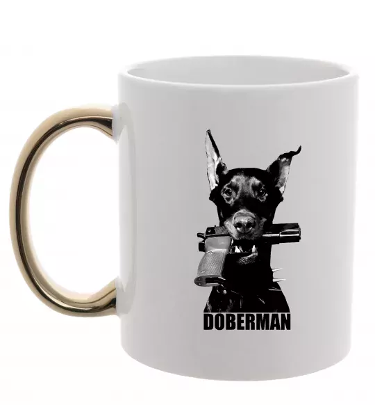 Чашка с цветной ручкой Doberman with gun Золото фото