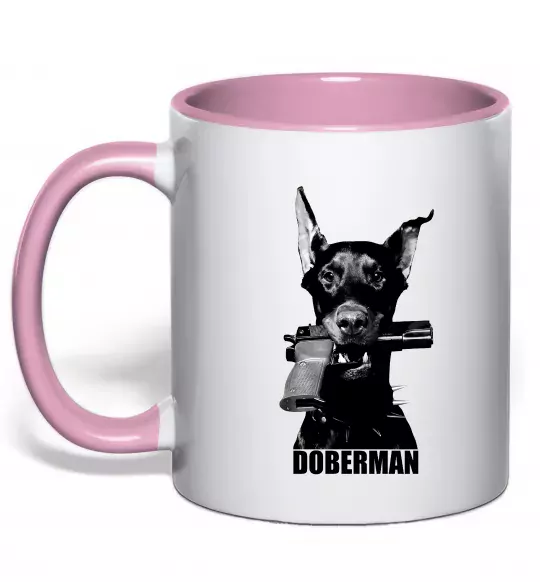 Чашка с цветной ручкой Doberman with gun Нежно розовый фото