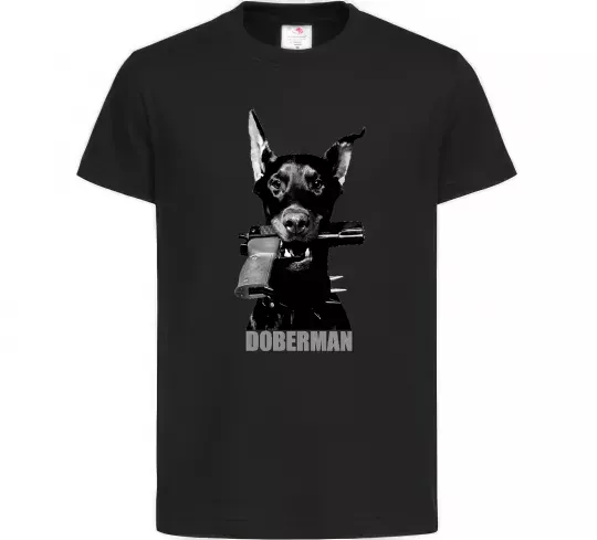 Дитяча футболка Doberman with gun Чорний фото