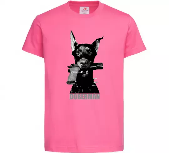 Дитяча футболка Doberman with gun Яскраво-рожевий фото