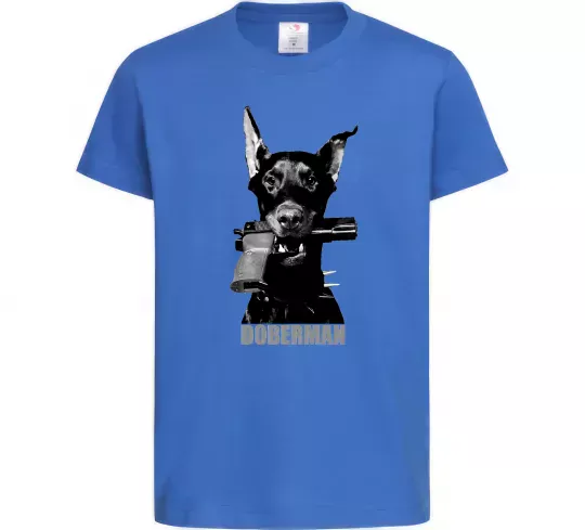 Дитяча футболка Doberman with gun Яскраво-синій фото
