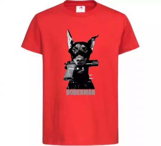 Дитяча футболка Doberman with gun Червоний фото