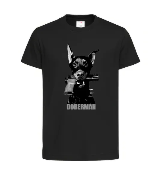 Дитяча футболка Doberman with gun Чорний фото
