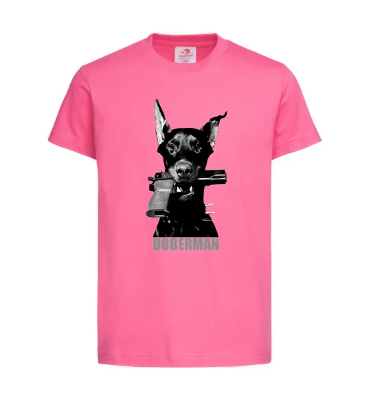 Дитяча футболка Doberman with gun Яскраво-рожевий фото