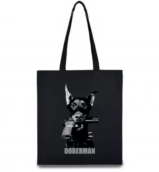 Еко-сумка Doberman with gun Чорний фото