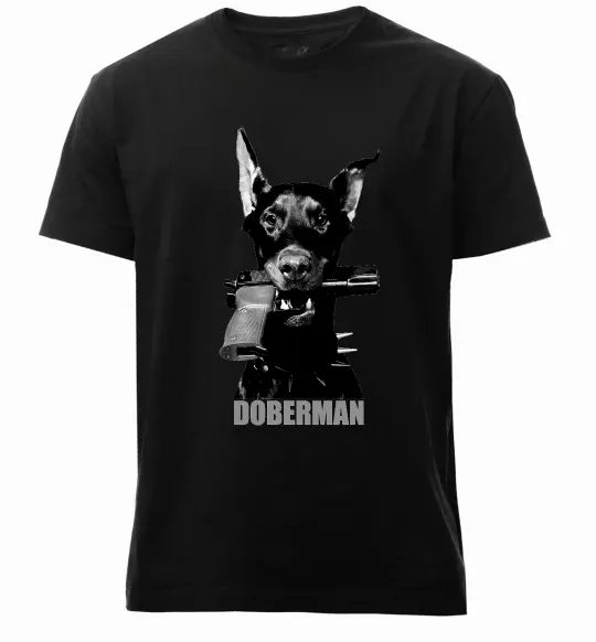 Чоловіча преміум футболка Doberman with gun Чорний фото