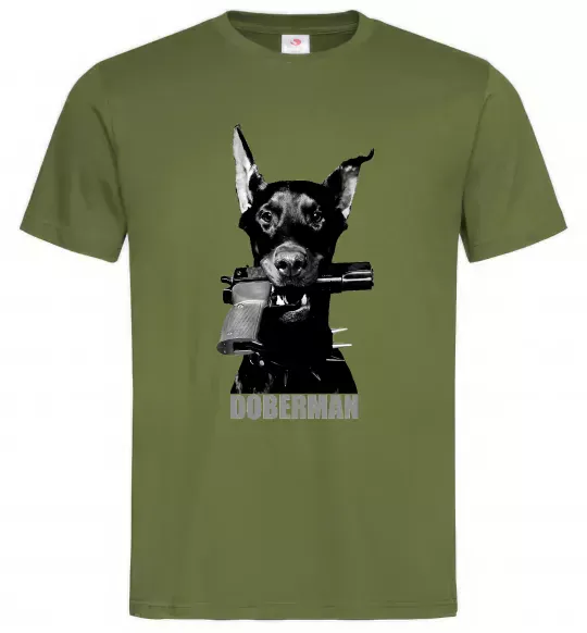 Чоловіча футболка Doberman with gun Оливковий фото