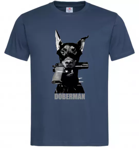 Чоловіча футболка Doberman with gun Темно-синій фото