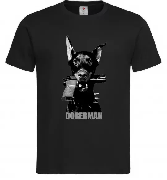 Чоловіча футболка Doberman with gun Чорний фото