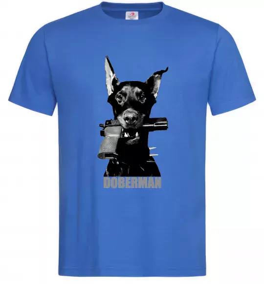 Чоловіча футболка Doberman with gun Яскраво-синій фото