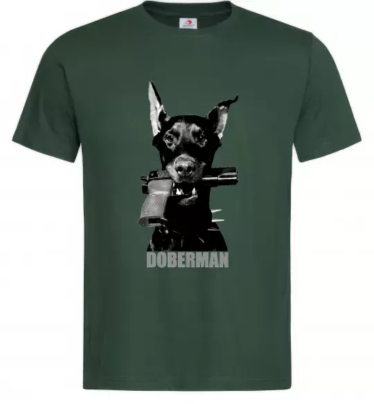 Чоловіча футболка Doberman with gun Темно-зелений фото