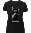 Женская премиум футболка Doberman with gun Черный фото