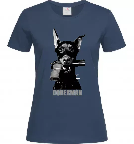 Жіноча футболка Doberman with gun Темно-синій фото