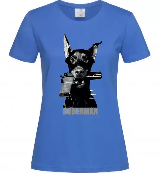 Жіноча футболка Doberman with gun Яскраво-синій фото