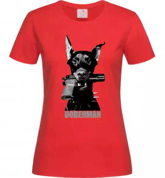 Жіноча футболка Doberman with gun Червоний фото