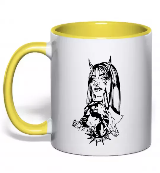 Чашка с цветной ручкой Doberman girl Солнечно желтый фото