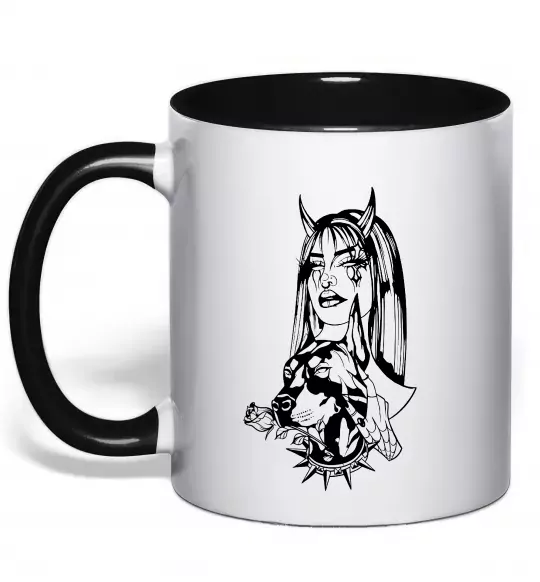 Чашка с цветной ручкой Doberman girl Черный фото