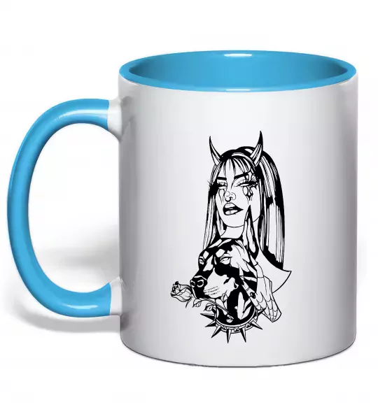 Чашка с цветной ручкой Doberman girl Голубой фото