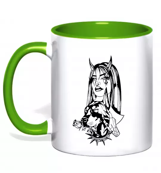 Чашка с цветной ручкой Doberman girl Зеленый фото