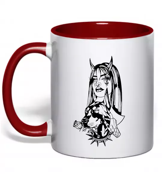 Чашка с цветной ручкой Doberman girl Красный фото